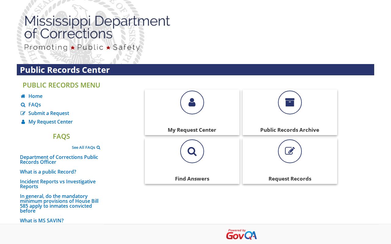 Mississippi MDOC public records portal for inmate release records