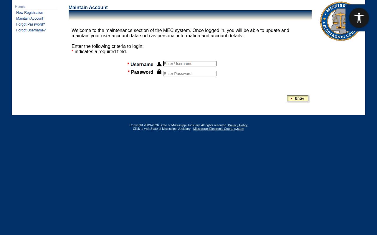 Mississippi electronic court portal for release-related case records