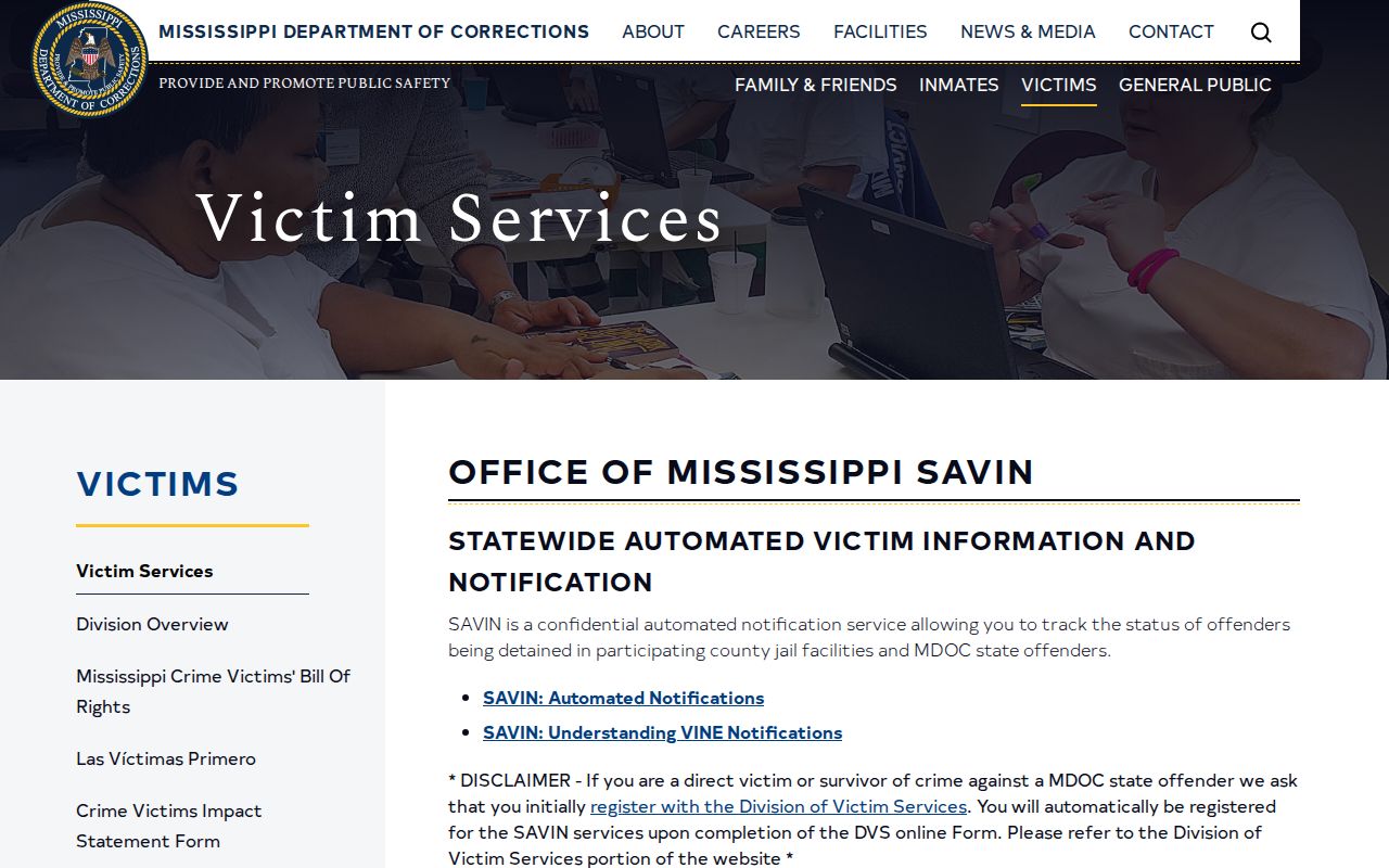Mississippi SAVIN overview for inmate release alerts
