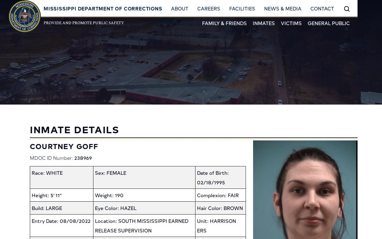 Mississippi ERS inmate result showing release supervision status